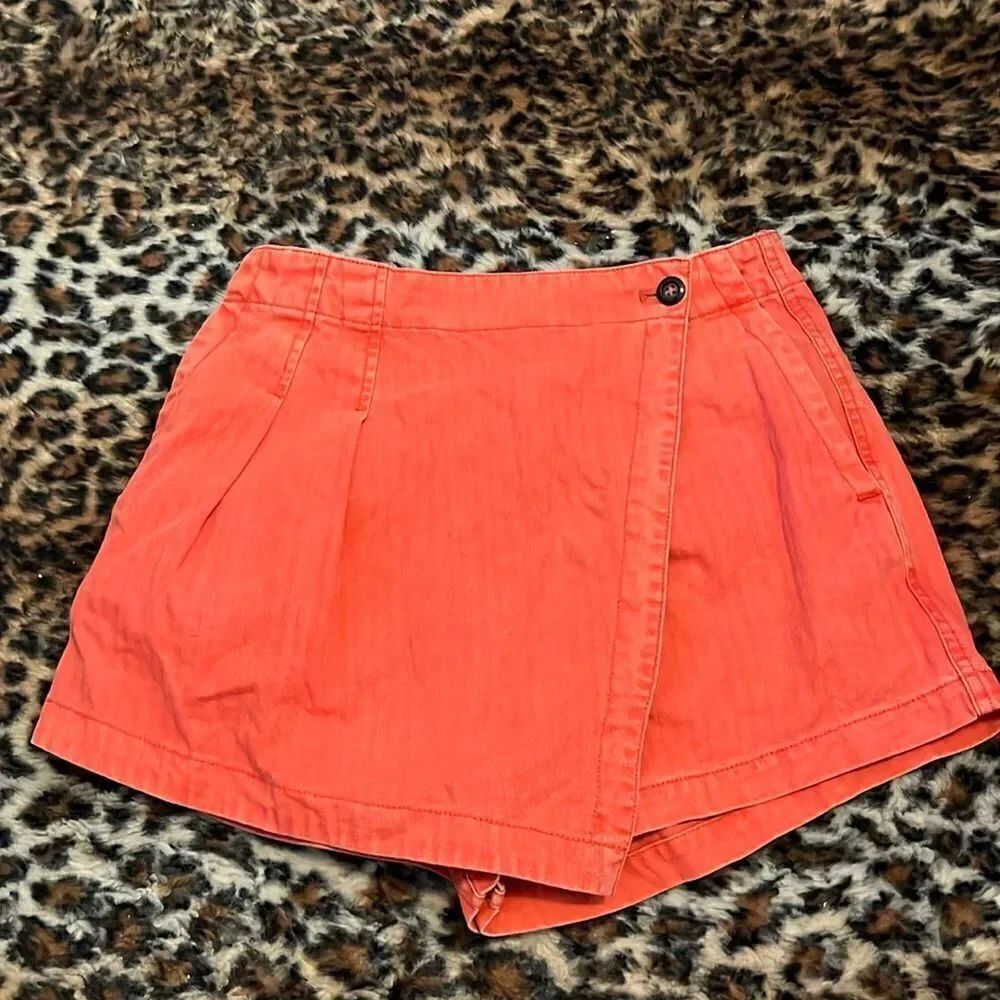 Free People Distressed Coral Orange Skort Festival Concert Feminine Boho